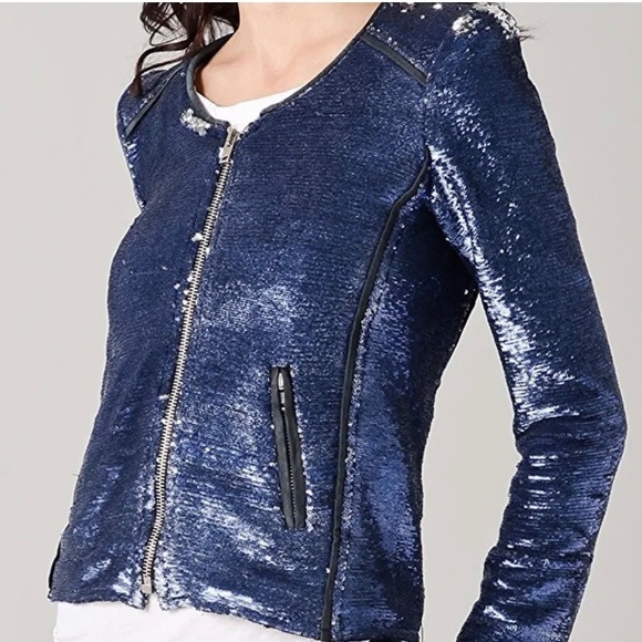 ***SOLD*** IRO Dylan sequined embellished Blue Jacket Size 1 US 6 - Picture 2 of 5